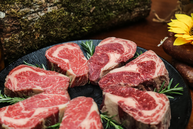 Side View Raw Marbled Steak Meat