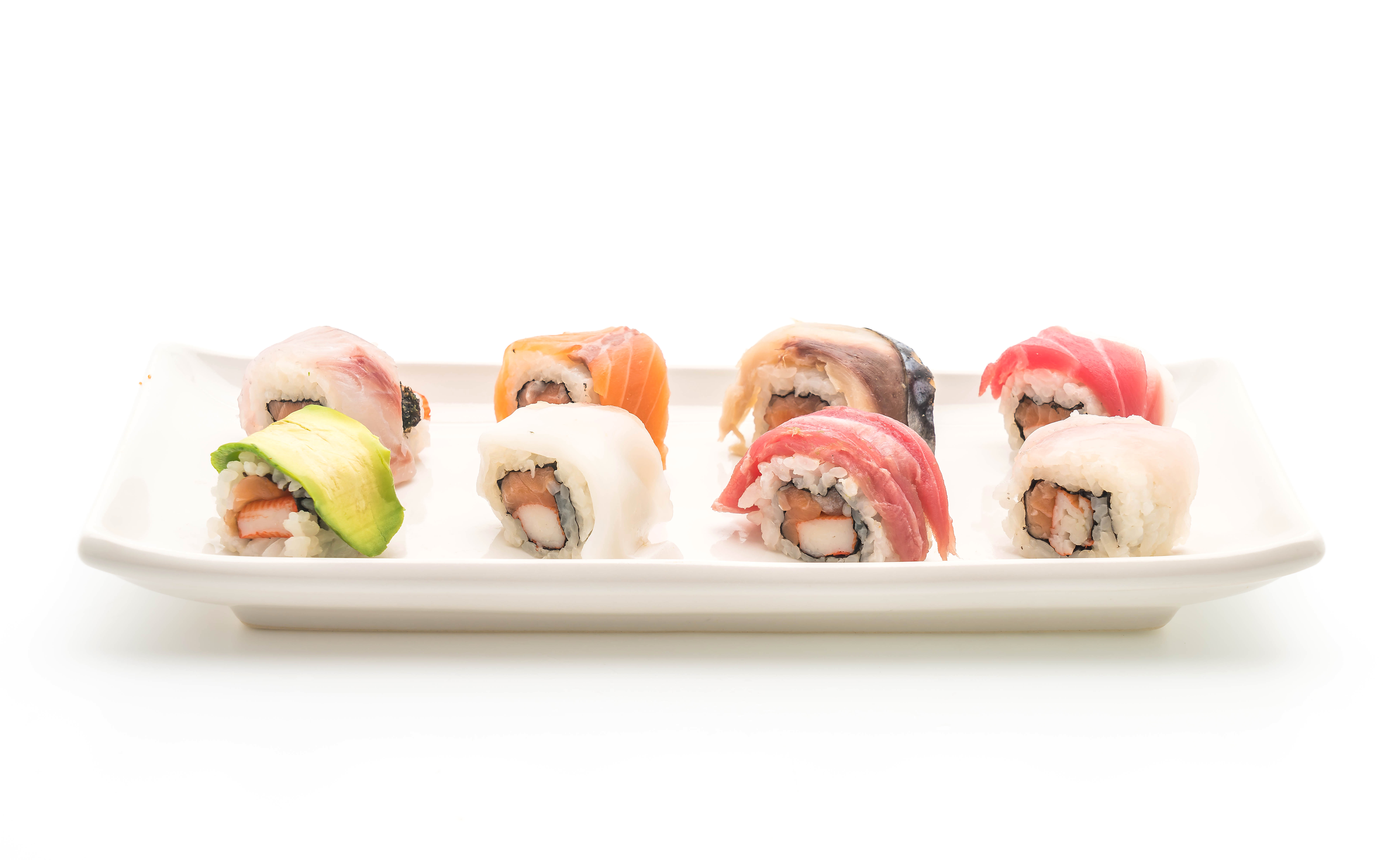 mixed sushi roll - japanese food style on white background